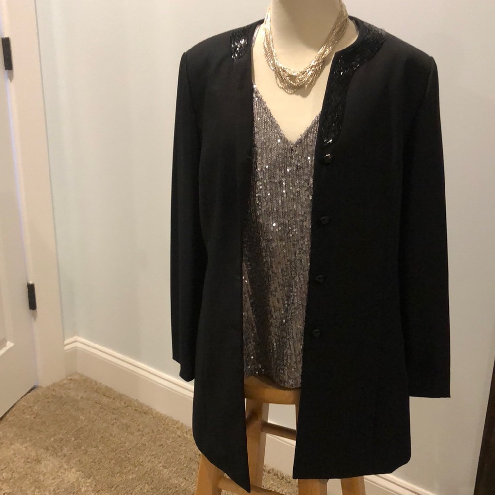LizClaibourn Evening jacket and slacks with beading on front lapel.